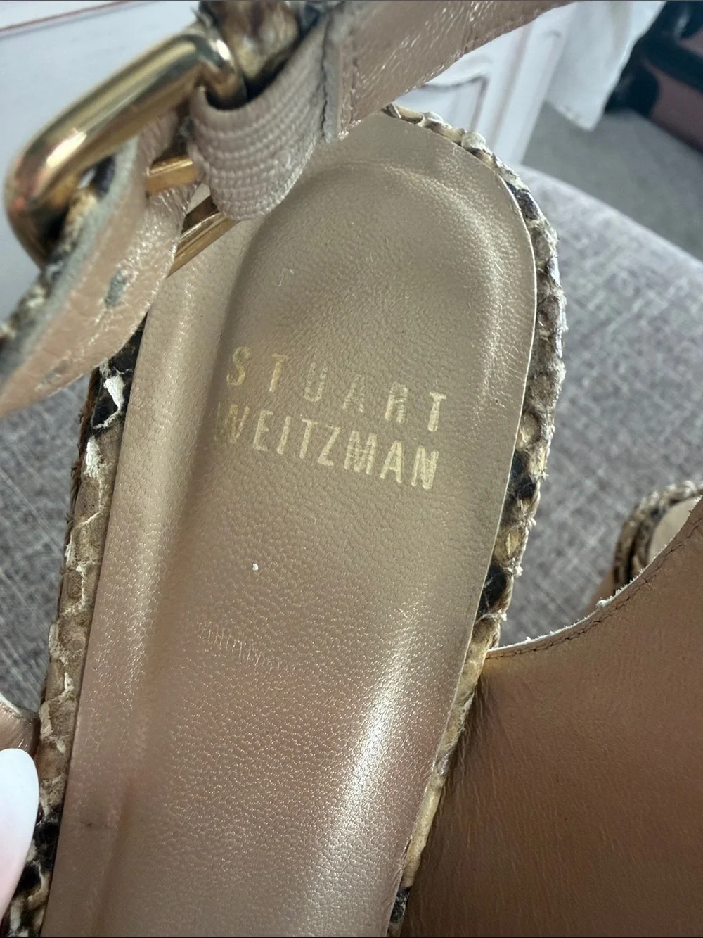Peep-Toe Wedge Sandals in Snake Print Gold Stuart weitzman 6.5
